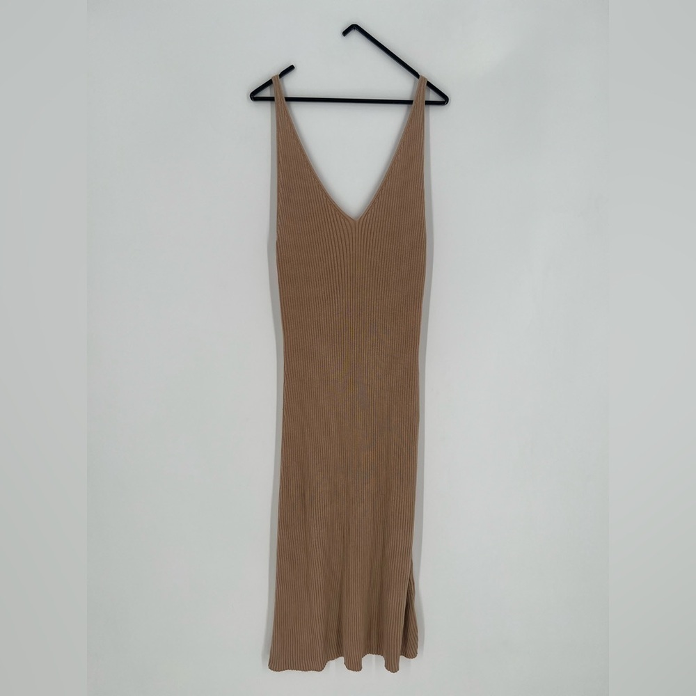 St. Agni 100% Bamboo Ribbed Knit V Neck Tank Slip Midi Dress